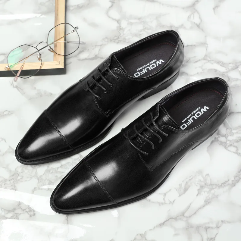 

2019 Spring and Autumn Nice Pop Fashion High Quality Lace Up Genuine Leather Men Oxfords Pointed Toe Business Men Shoes