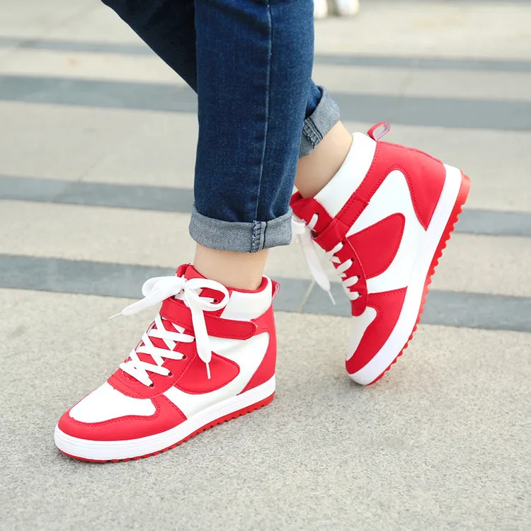 Новинка 2018 женские повседневные высокие туфли красного цвета европейские