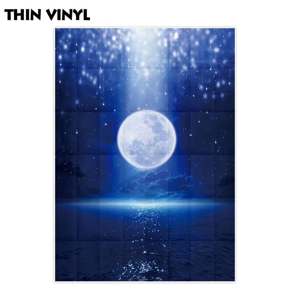 Фоны Funnytree для фотостудии Большая Луна море ночное небо боке гало Фантастическая