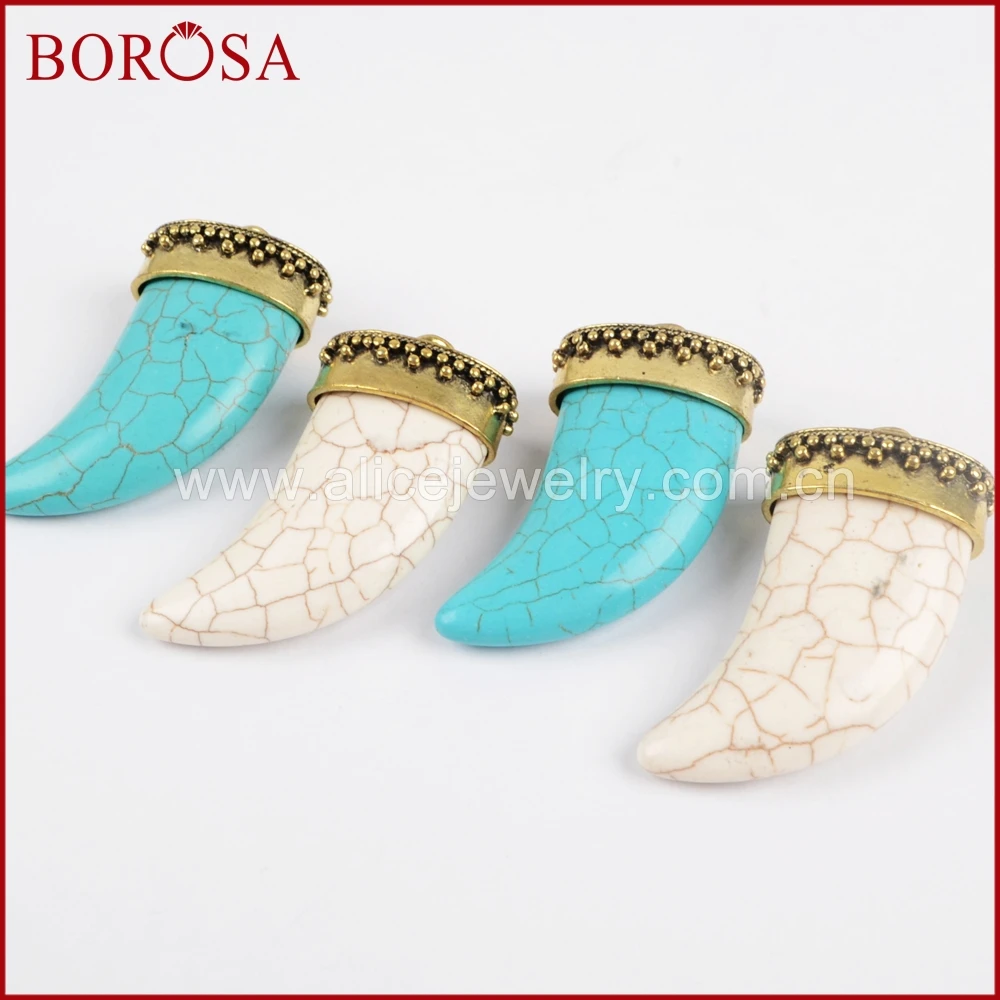 BOROSA оптовая продажа Модный кулон из камня Howlite золотой цвет белая/синяя подвеска