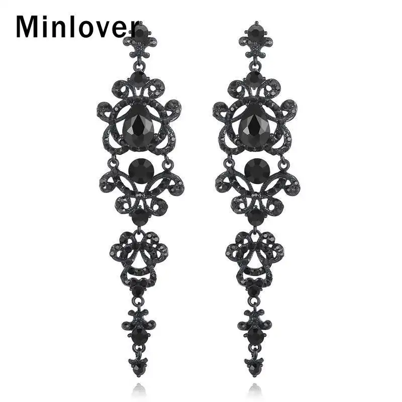 Minlover черная хрустальная люстра Винтаж висит длинные серьги для Для женщин со