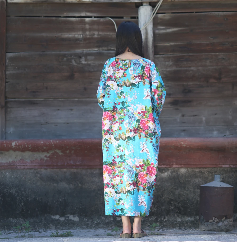 Женское винтажное льняное платье SCUWLINEN свободное повседневное с цветочным