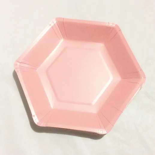 Peach Pink 12 шт красочные Бумага подносы для десерта шестиугольник блюд Macarons мятно синий, розовый, желтый для свадебной вечеринки холостяцкая Вечеринка сувенир - Цвет: Peach Pink