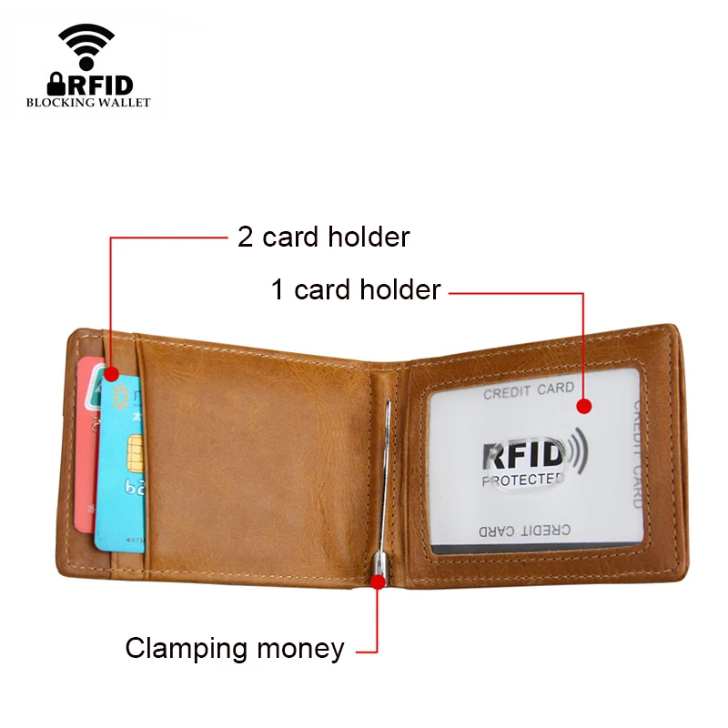 Тонкий кожаный Для мужчин зажим для денег кошелек бумажник Rfid мужской кошелек законопроект доллар кошелек Card наличными Держатель Зажимы для денег деньги чехол
