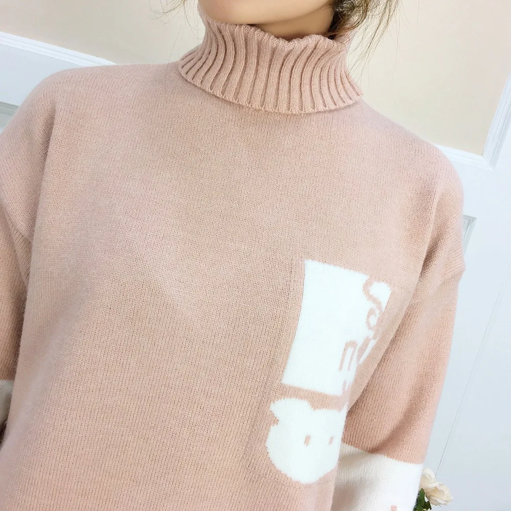 New Korean version love high-collar net red Snowflake Sweater ladies lazy wind Pullover loose and thick couple winter dress | Женская