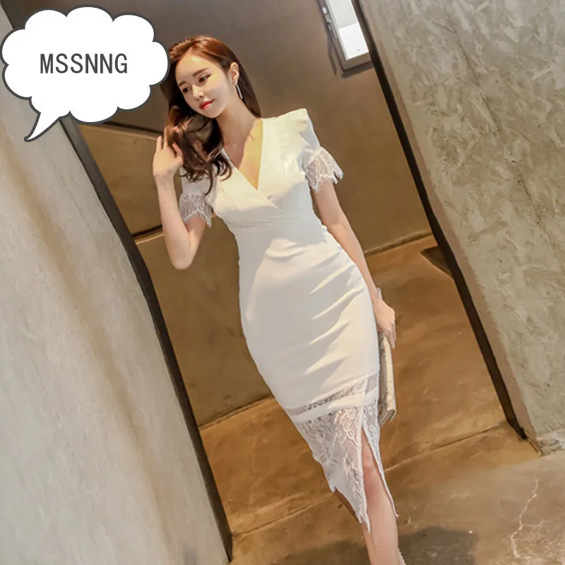 Женское платье большого размера MSSNNG элегантное кружевное с V образным вырезом и