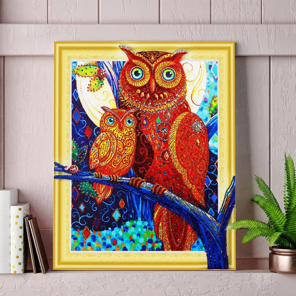 diamond embroidery circle special shape cartoon painting beautiful owl guard rhinestone crystal home decoration | Дом и сад