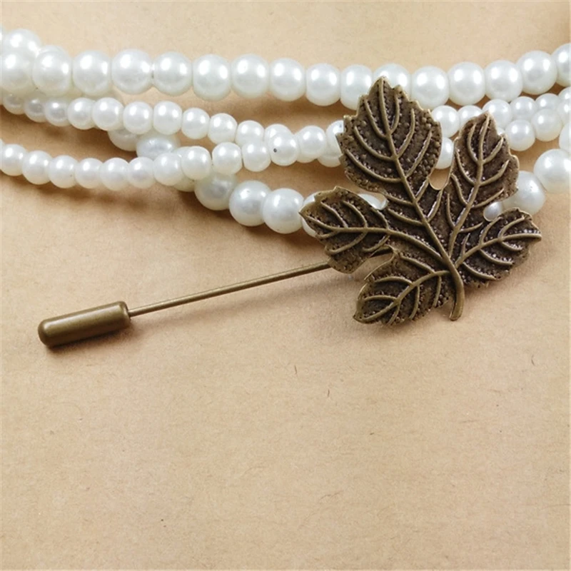 Металлическая медная длинная брошь в форме кленового листа 20 шт. 29х32 мм основа