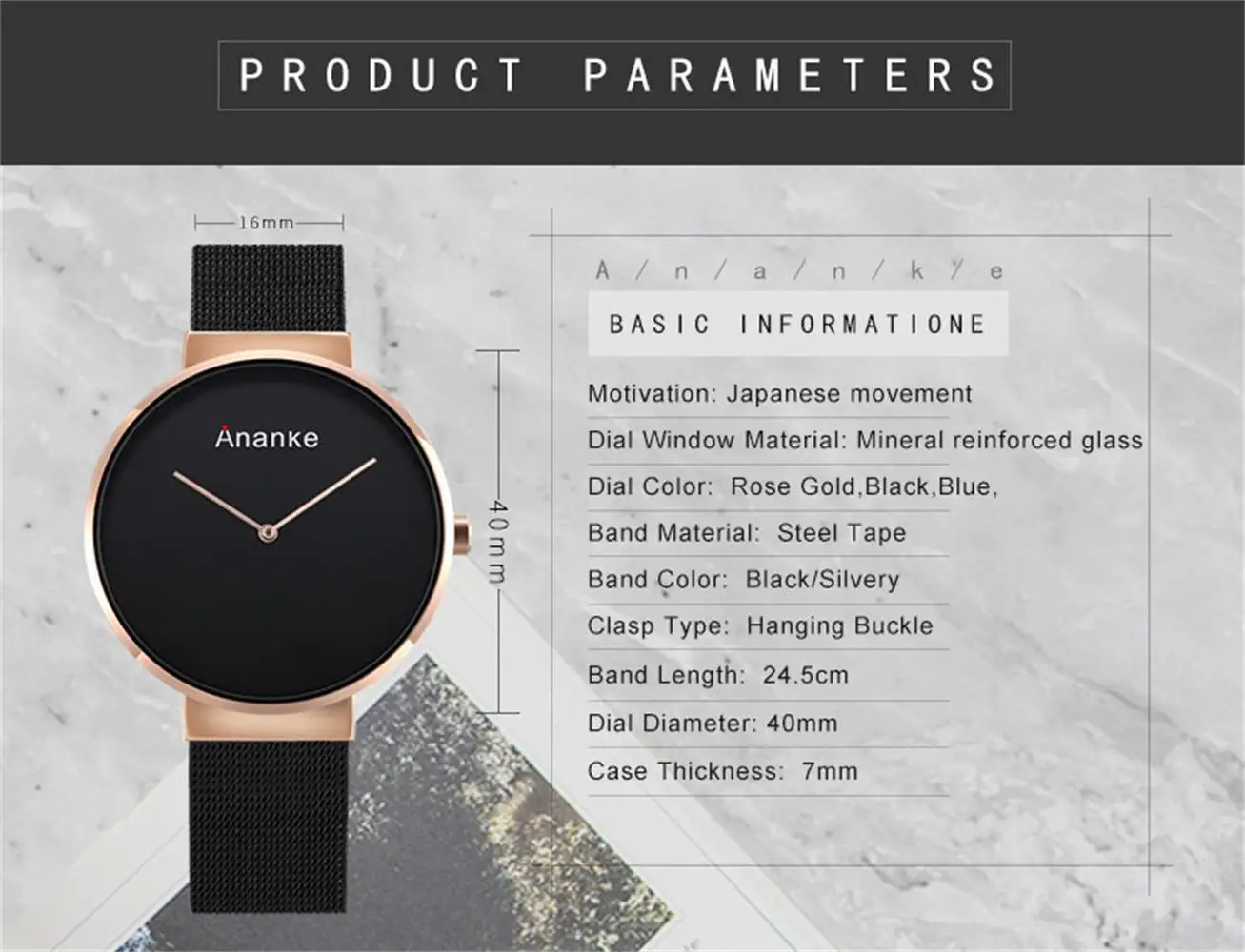 Роскошные мужские часы розового золота простые повседневные 7 мм с сетчатым