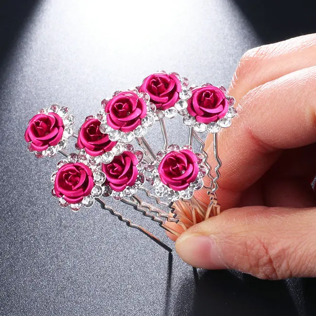 11jia1 rose red 10 шт./компл. свадебные хрустальные заколки для волос Имитация Жемчуга Цветок Свадебные Заколки для невесты женская заколка для волос аксессуары для волос - Окраска металла: 11jia1 rose red