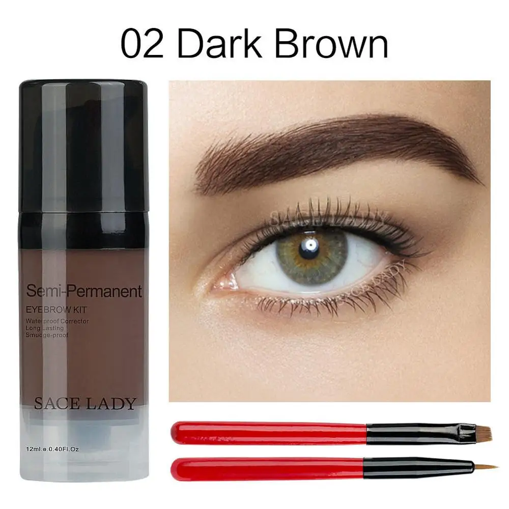 02 Dark Brown Set SACE LADY, водостойкая краска для бровей, гель для макияжа, 6 цветов, набор помадных кистей, черный, для бровей, натуральный усилитель, карандаш, набор, воск - Цвет: 02 Dark Brown Set