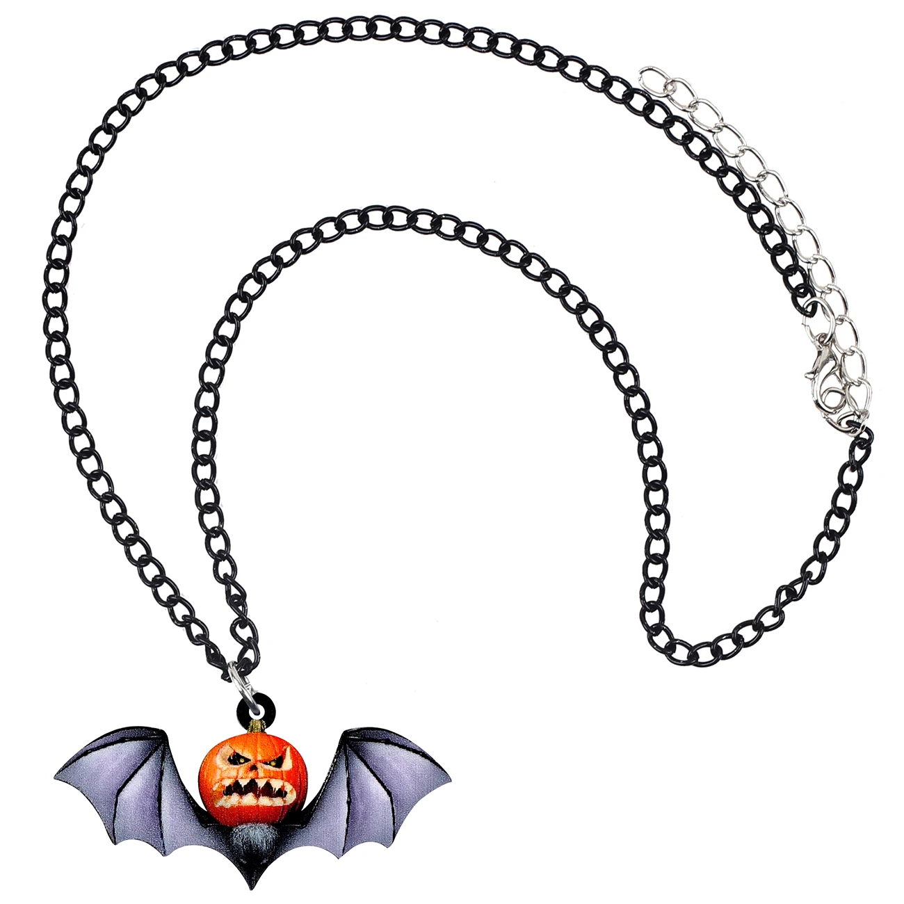 Bonsny Statement Acrylic Halloween Pumpkin Bat Necklace Pendant Long Chain Punk Animal Jewelry For Women Girls Gift Charm Bijoux | Украшения