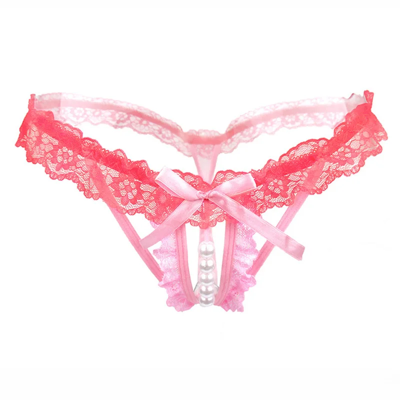 Pink VDOGRIR женское сексуальное нижнее белье Горячие Эротические трусики открытое Кружевное боди кружевное нижнее белье с вырезами трусики-Танга трусы с жемчугом Femme - Цвет: Pink