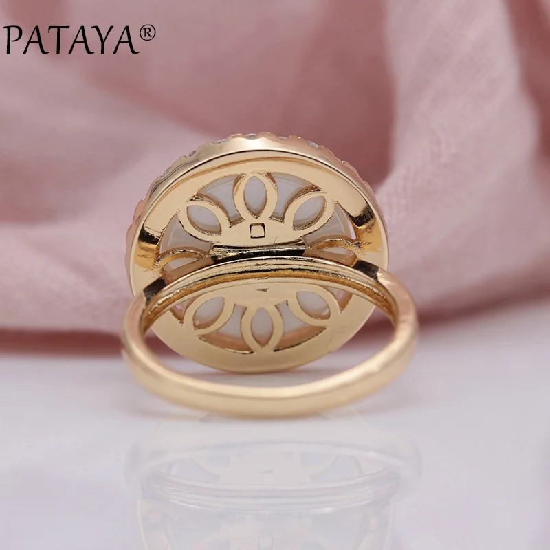 PATAYA, новинка, микро воск, инкрустация, натуральный циркон, черный, белый цвет, керамика, кольца для женщин, 585, розовое золото, свадьба, роскошный цветок, романтическое ювелирное изделие