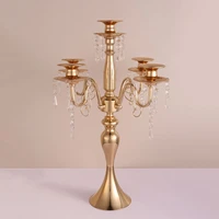 55cm tall 5 arms rose gold iron metal candelabra with glass hanging beads wedding decoration table centerpiece candle holders