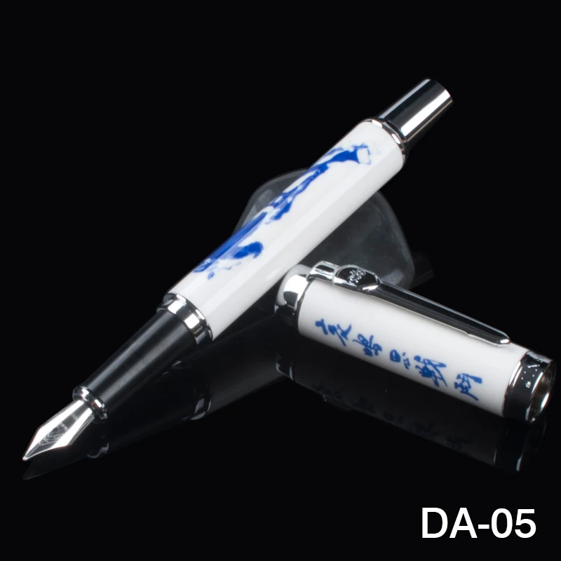 Роскошный Jinhao 950 голубой и белый фарфор с китайской каллиграфией и лошадью Средний Перьевая ручка