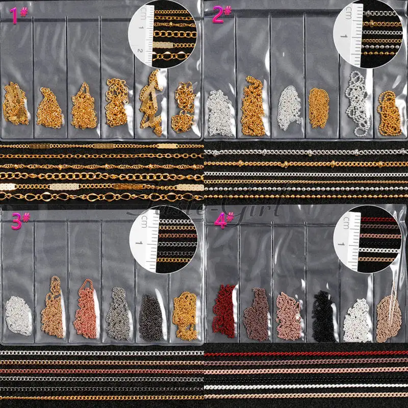 6 сеток/упаковка для дизайна ногтей, металлическая цепочка-коготь для украшения ногтей в виде змеиной кости, панк-линии, 3D украшения, слайдер из сплава для ногтей, аксессуары для маникюра, сделай сам
