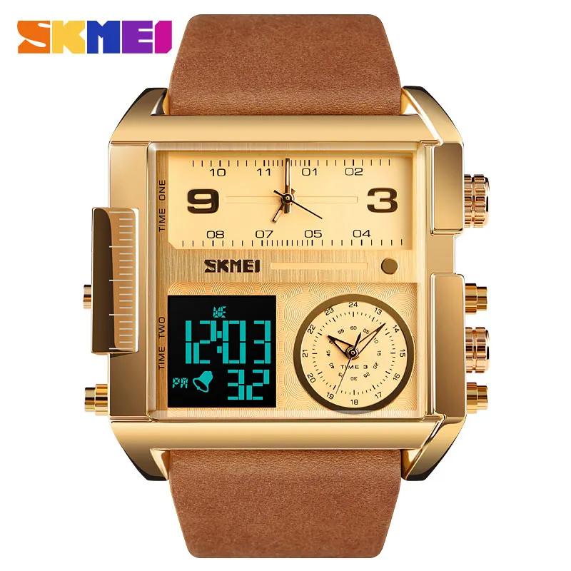 Gold Brown SKMEI мужские s часы лучший бренд класса люкс военные Креативные Часы Мужские кварцевые аналоговые цифровые мужские часы Relogio Masculino 1391 - Цвет: Gold Brown