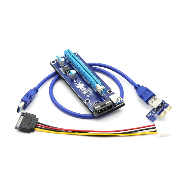 Купи 5 шт./лот 60 см VER006 PCI-E PCI Express 1X на 16X Riser Card Extender USB3.0 кабель для передачи данных SATA на 4Pin блок питания Molex за 1,500 рублей в магазине AliExpress