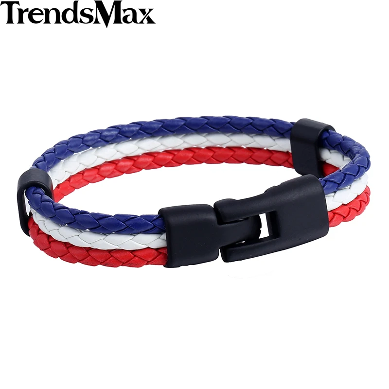 Trendsmax Wo мужские s мужские кожаные браслеты 3 нити Национальный флаг Веревка Серфер браслет для мужчин Ювелирные изделия Подарки 12 мм KLBM102