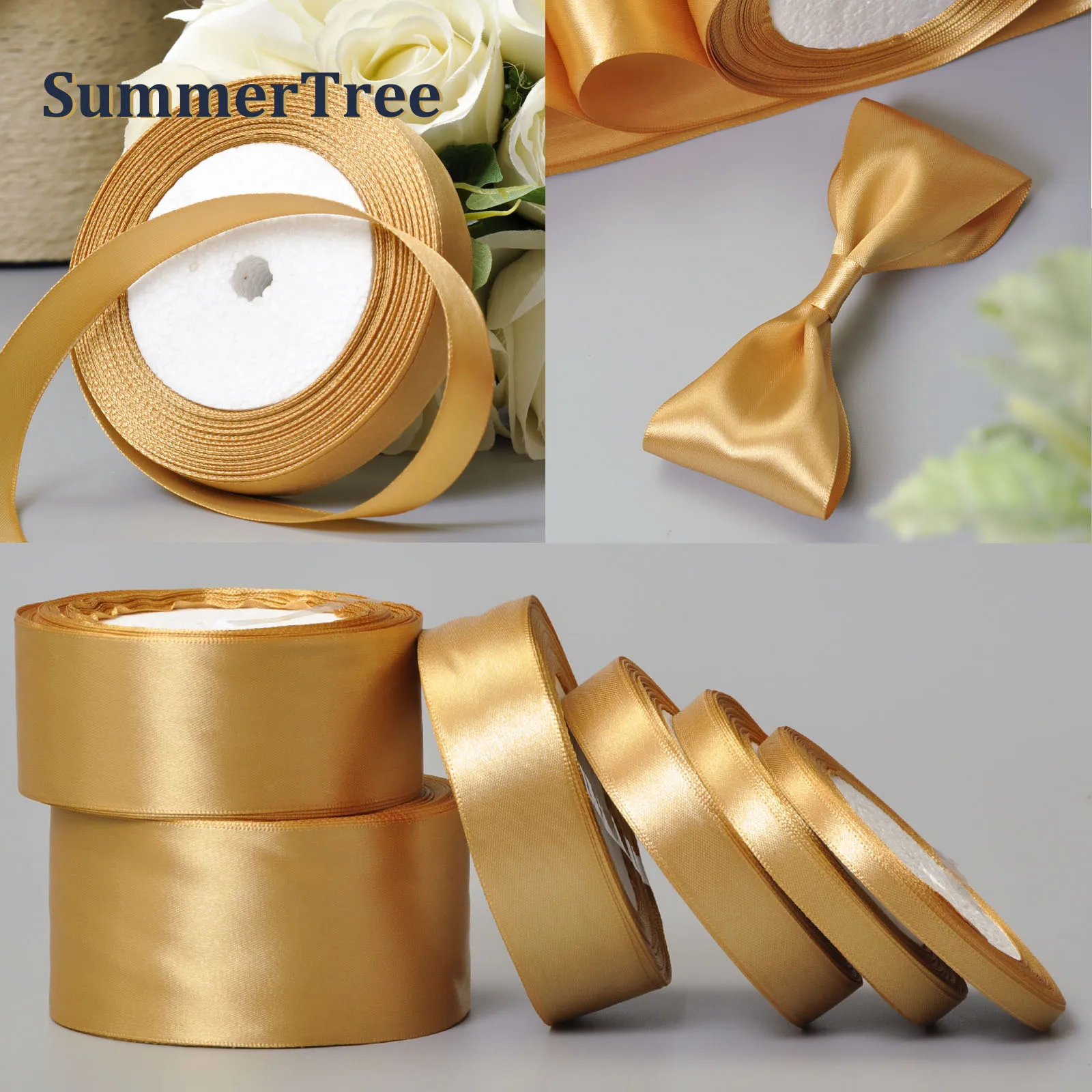 Атласная лента 1 рулон золотая 25 ярдов 6 мм 50 мм|25 yard|50mm satin ribbonsatin ribbon sashes |