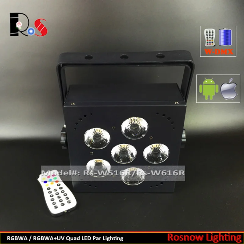 Образец 6x18 Вт RGBWA + UV 6 в 1 2 4 г W-DMX и IRC встроенный на батарейках DJ quad LED PAR-прожектор