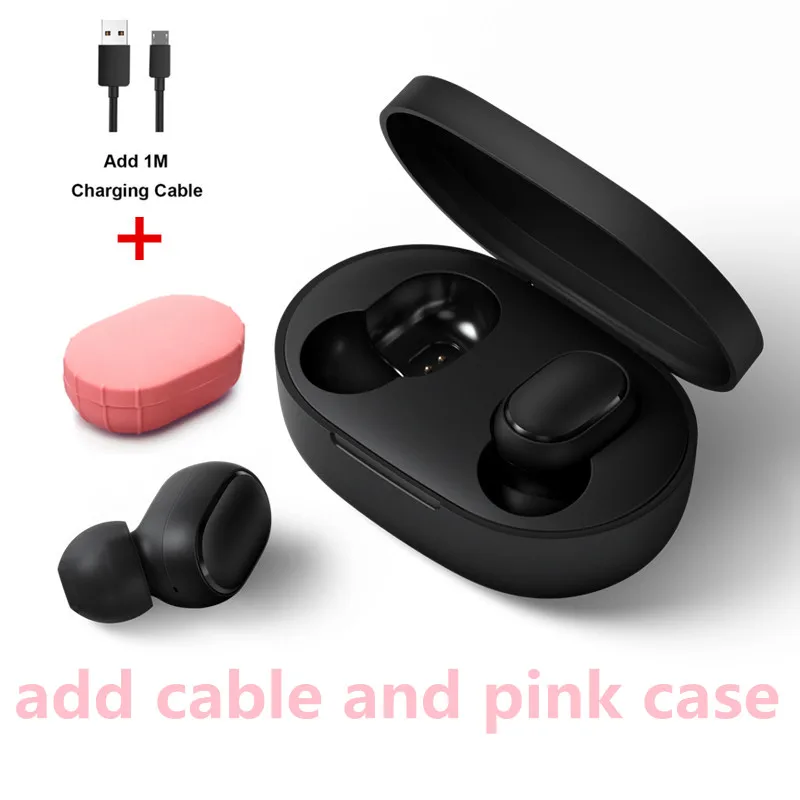 cable ad pink case Оригинальные Xiaomi Redmi AirDots True Беспроводные bluetooth 5,0 наушники DSP активная шумоподавление - Цвет: cable ad pink case