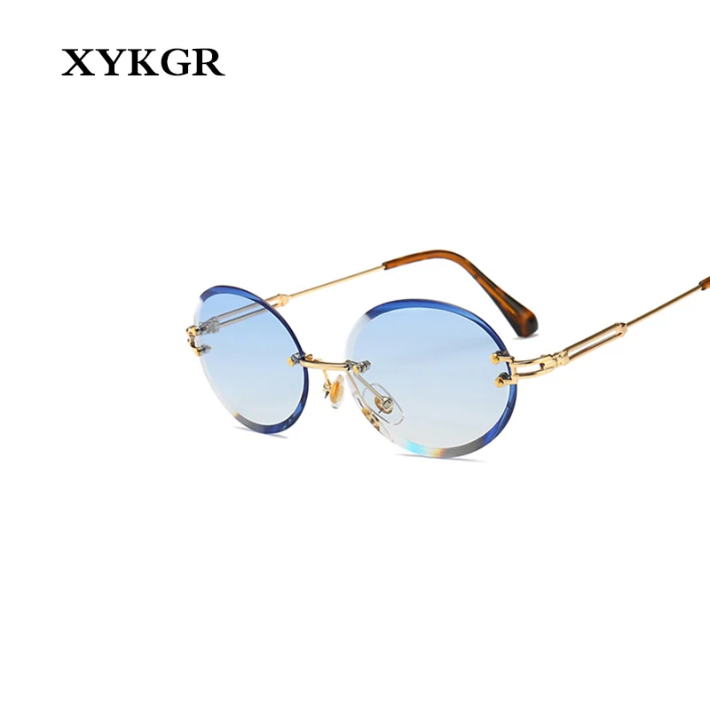 XYKGR, модные, трендовые, бескаркасные, Овальные Солнцезащитные очки, фирменный дизайн, желтые, красные солнцезащитные очки, мужские и женские очки, UV400