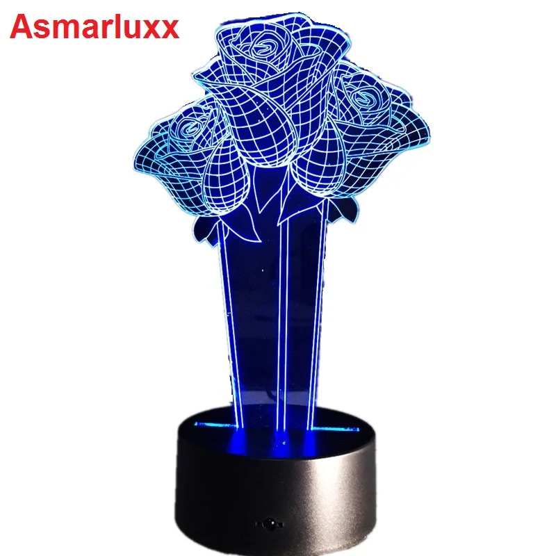 Роза Usb 3D цветные светодиодные лампы подарок для свадьбы дня рождения стерео прикроватная LED-лампа Новинка Luminaria светодиодный 3d светодиодный светильник 7 цветов изменения
