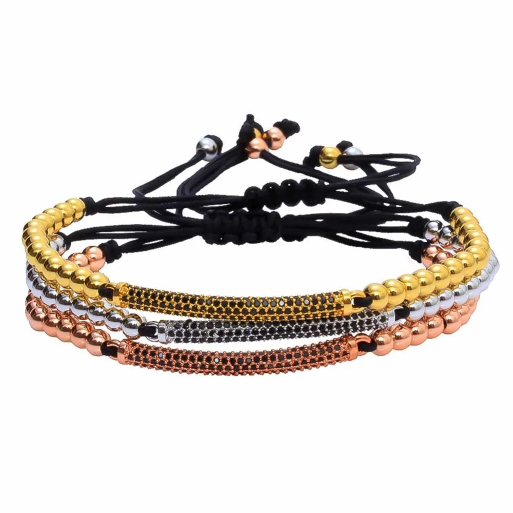 Anil Arjandas Men Jewelry Mosaic CZ Crystal Sideway Long Tong Round Ball Brass Beads Braiding Macrame Bracelet for Women Bijoux | Украшения