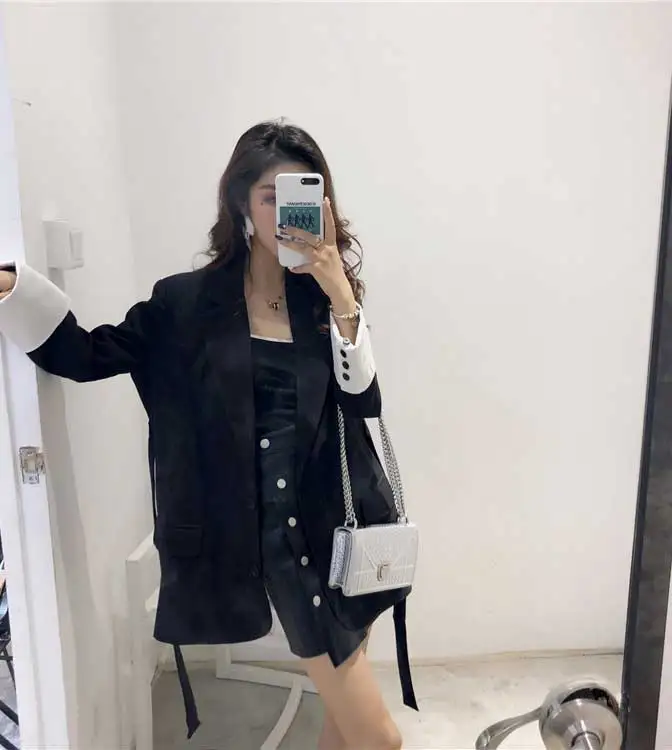 Женский винтажный Блейзер на шнуровке свободный пиджак с карманами и поясом в