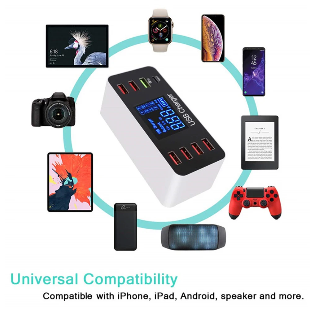 Для офиса Быстрая зарядка 8 портов Настольный светодиодный дисплей