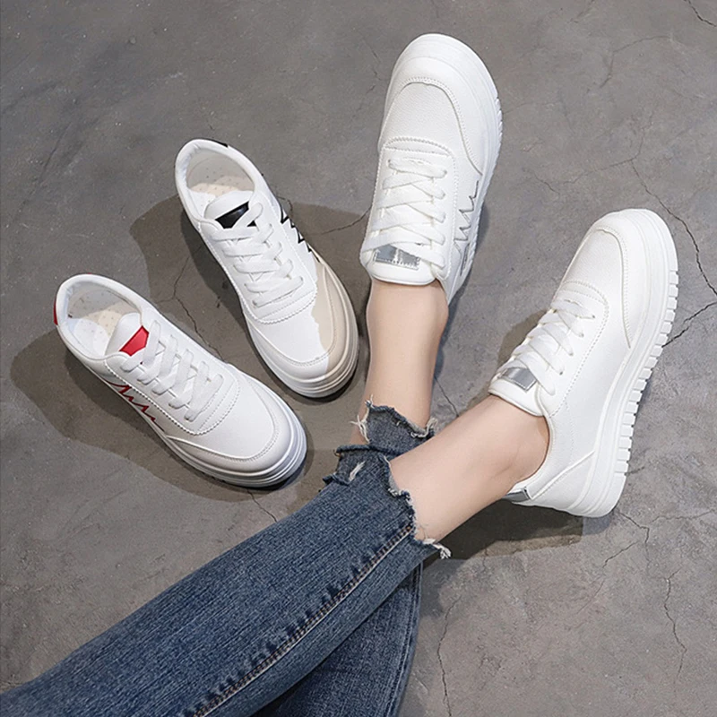 2019 Women Vulcanized Shoes White Sneakers Casual Autumn Women's Flats Fashion Ladies | Обувь