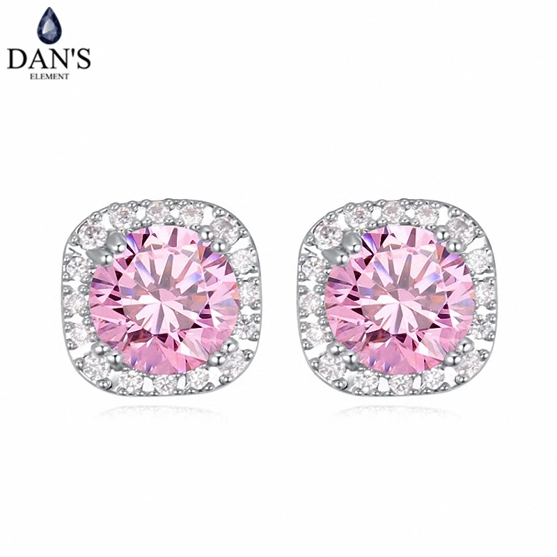 

DAN'S 2 вида цветов действительно большой бренд AAA циркония простые микро вставки модные серьги гвоздики для женщин круглые 114156 розовый