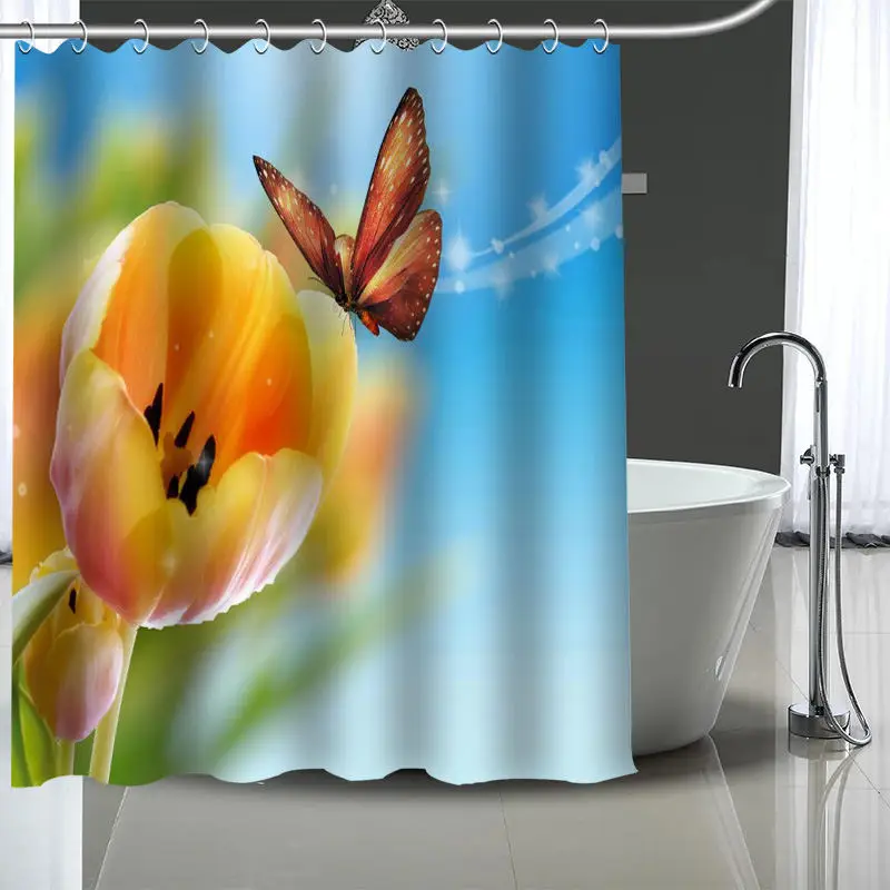 Custom tulip flower Shower Curtain Polyester Bathroom Waterproof With Plastic Hooks More Size | Дом и сад