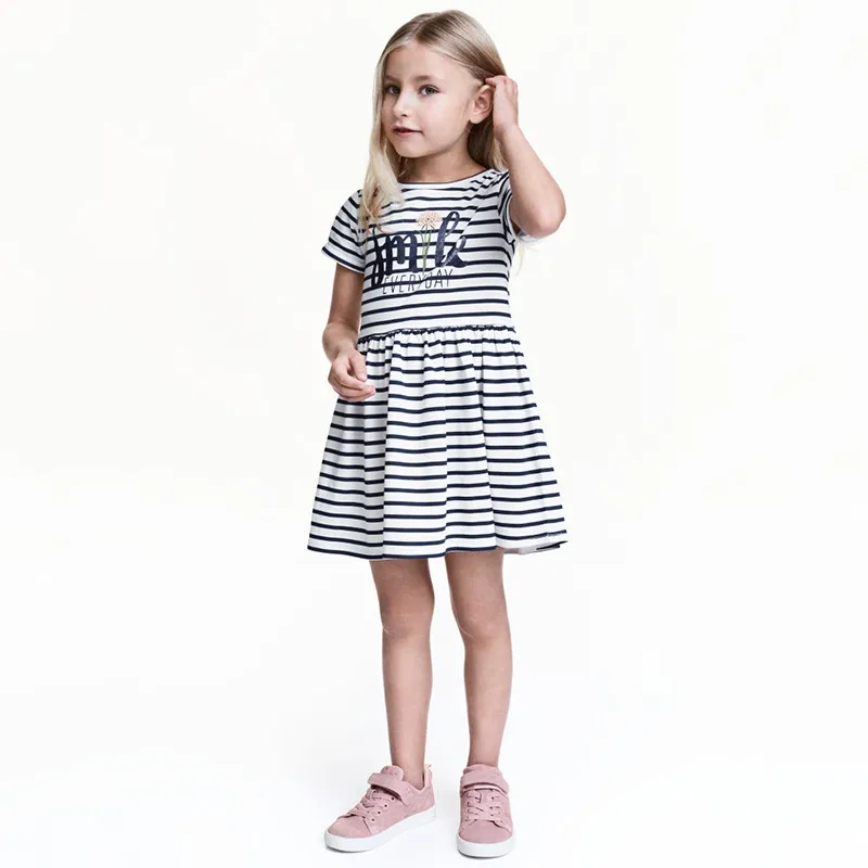Летняя одежда для девочек с короткими рукавами платья простой Повседневный