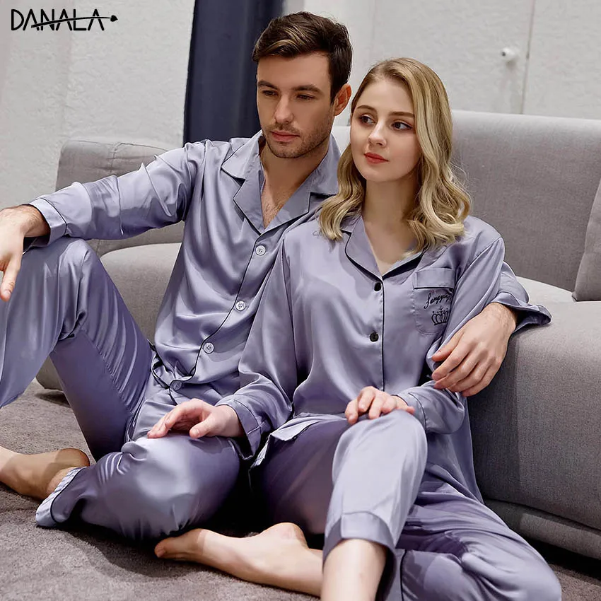 Женский пижамный комплект для пары DANALA простой из шелка и сатина | Женская одежда