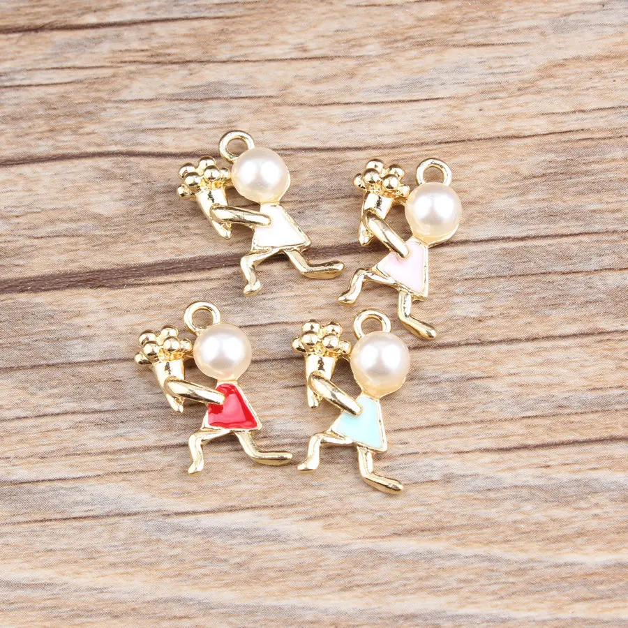 

10pcs 4 colors Fashion Diy alloy enamel flower propose man boy charms metal pendants for bracelet earring dangle jewelry making