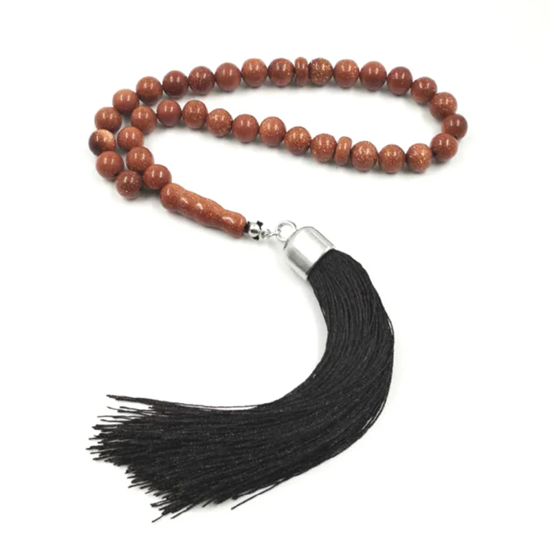Мужские четки из натурального песчаника Tasbih 33 бусин каменные с хлопковой