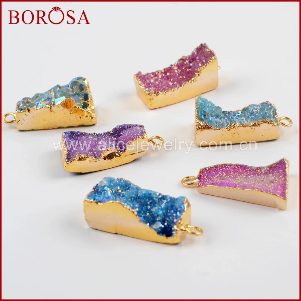 BOROSA 10 шт. золотого цвета трапециевидные радужные титановые АБ друзы подвески