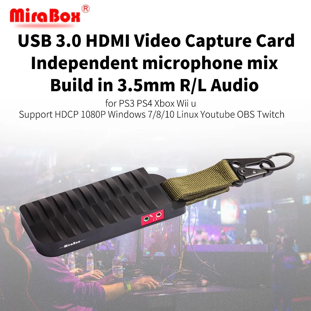 Карта захвата MiraBox 4K 30FPS HD 1080P 60FPS USB3.0 HDMI игровая видеозахвата с входом микрофона и