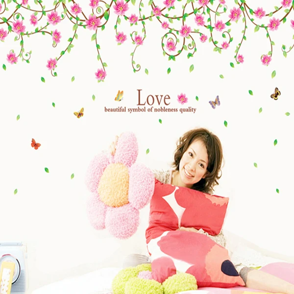 

New pink flower cane sitting room bedroom home decoration wall stickers in the wall to stick on the wall