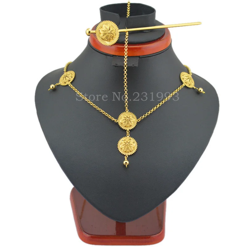 Комплект украшений для волос в эфиопском стиле золотистого цвета S22A|jewelry sets|set