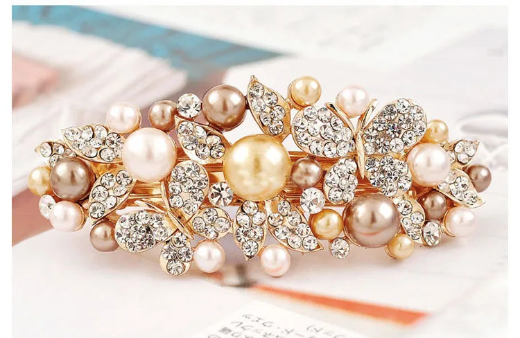 

New crystals pearl butterfly charm hair barrette fashion ornament jewelry accessory