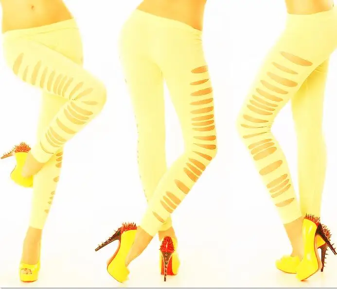 K032 Side Yellow CHSDCSI флуоресцентные леггинсы сексуальные леггинсы летние Женские легинсы с дырками яркие цвета стрейч талия Aptitud Горячие Дешевые эластичные брюки - Цвет: K032 Side Yellow