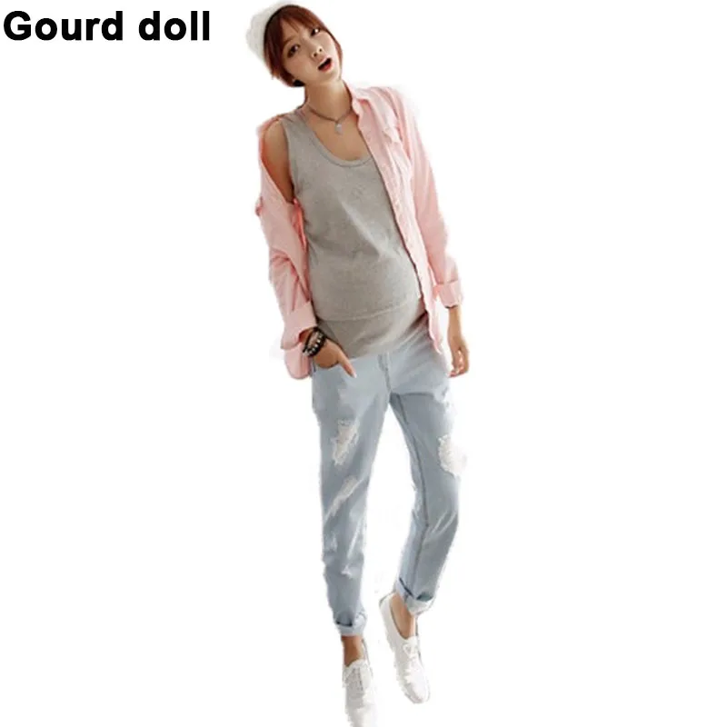 Gourd doll cotton Maternity pregnancy jeans pants for pregnant women Elastic waist jean clothes | Мать и ребенок