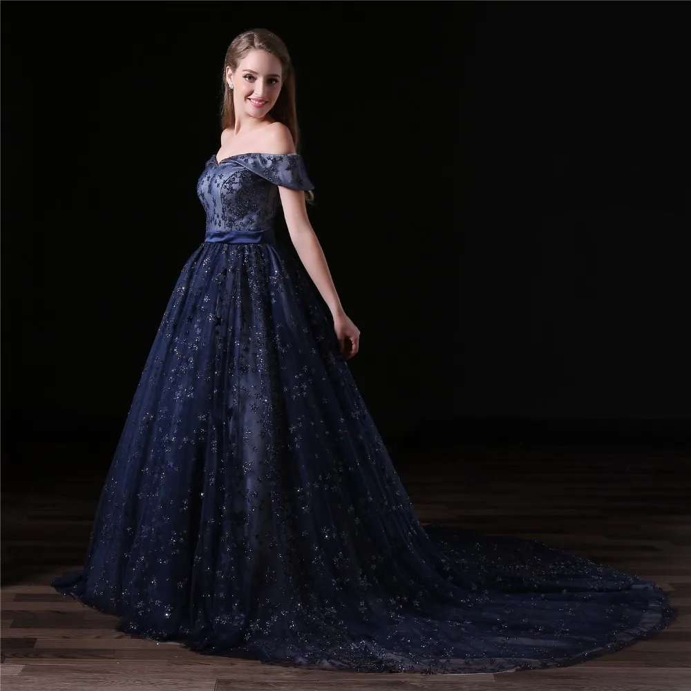 Великолепные темно синие платья jaevini для выпускного вечера с открытыми плечами