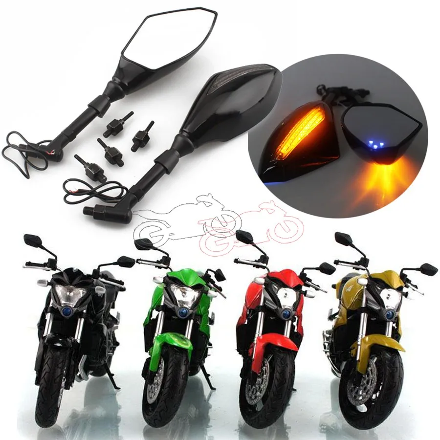 

Motorcycle Indicator Black Rearview Side Mirrors + Integrated LED Turn Signals Universal Fit For Street Bikes Cruiser Scooters