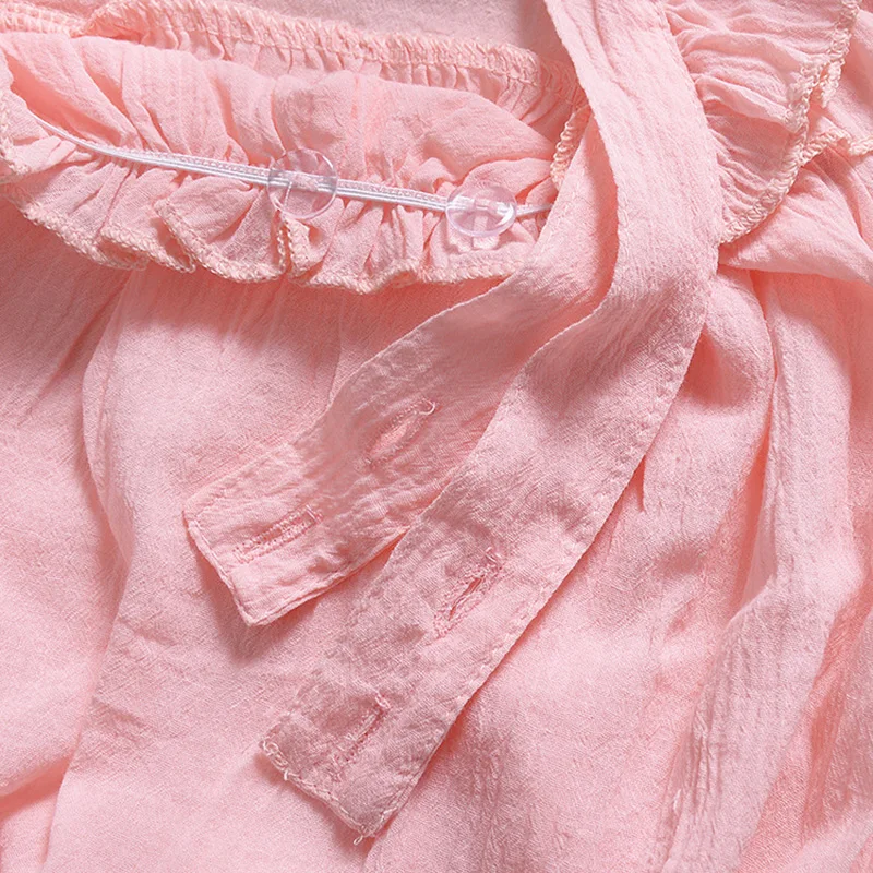 Летние хлопковые комбинезоны для новорожденных девочек льняные с оборками и