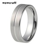 6mm mens tungsten wedding band pip cut with grooved matte brushed surface comfort fit flat engagement ring